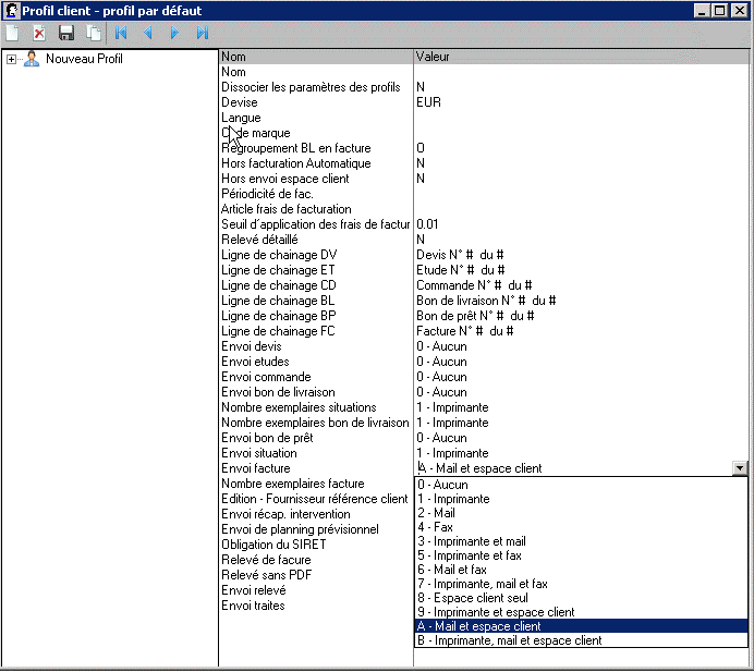 Visualisation du paramétrage d'un profil dans GRCcom